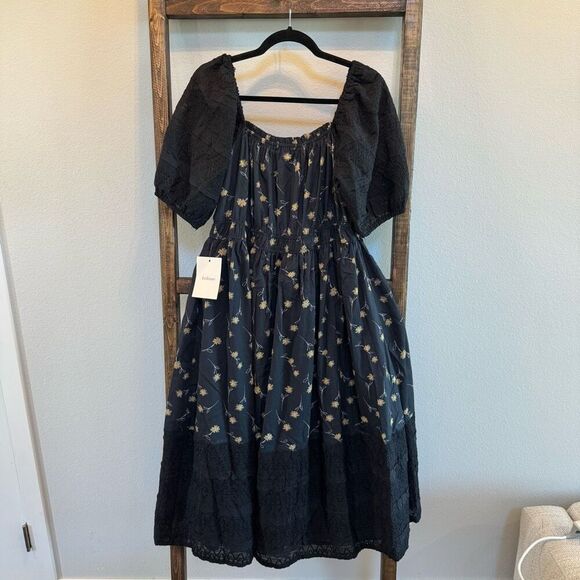 NWT Bohme Black Floral Rebekah Midi Dress - Picture 6 of 9